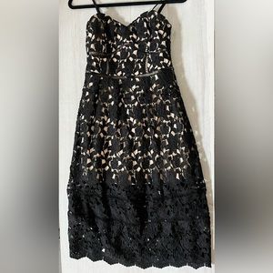 *NWT* Just me, size small. Black floral lace with knee length nude slip under